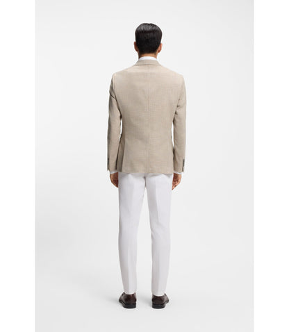Boss Checked Regular Fit Jacket In Comfort Stretch Cloth Khaki
