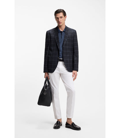 Boss Checked Regular Fit Jacket In Comfort Stretch Cloth Dark Blue
