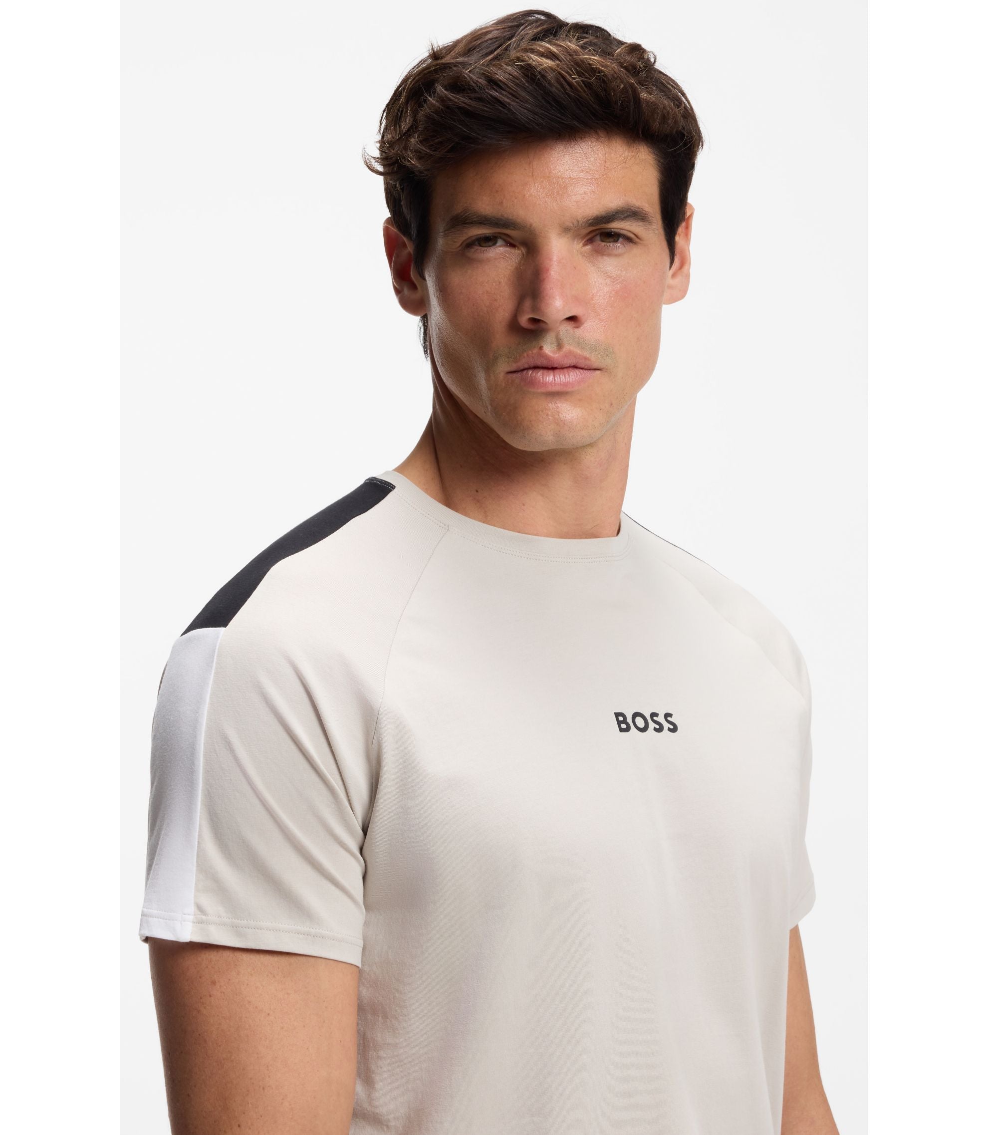 Boss Cotton Blend Pajama T Shirt With Color Blocking Light Grey