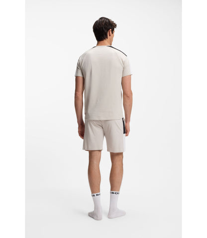 Boss Cotton Blend Pajama T Shirt With Color Blocking Light Grey