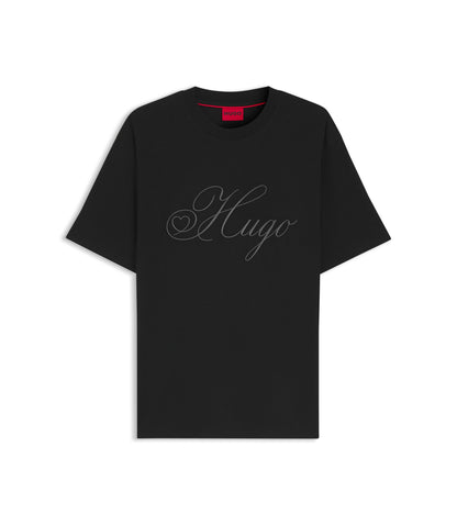 Hugo Embroidered Logo T Shirt In Cotton Jersey Black