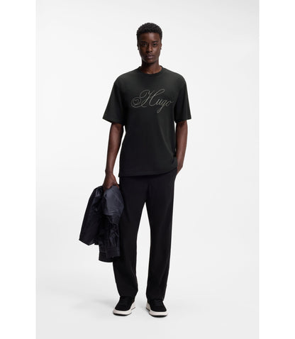 Hugo Embroidered Logo T Shirt In Cotton Jersey Black