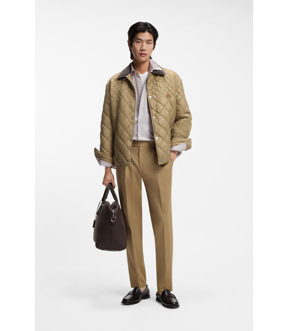 Boss Striped Relaxed Fit Shirt In Cotton Poplin Khaki