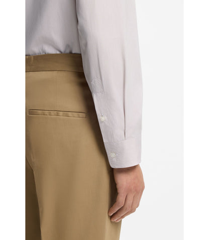 Boss Striped Relaxed Fit Shirt In Cotton Poplin Khaki