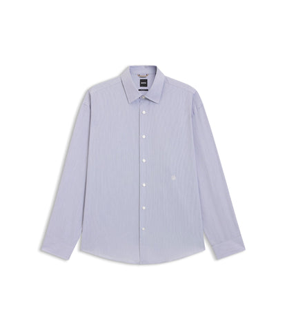 Boss Striped Relaxed Fit Shirt In Cotton Poplin Dark Blue