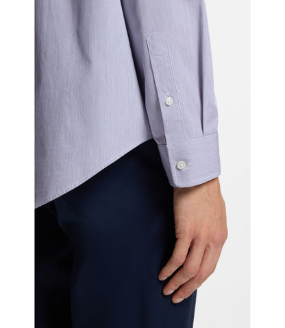 Boss Striped Relaxed Fit Shirt In Cotton Poplin Dark Blue
