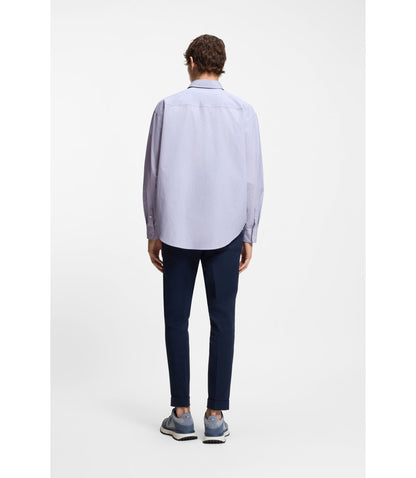 Boss Striped Relaxed Fit Shirt In Cotton Poplin Dark Blue