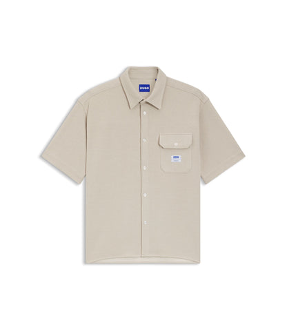 Hugo Relaxed Fit Shirt In A Waffle Structured Cotton White