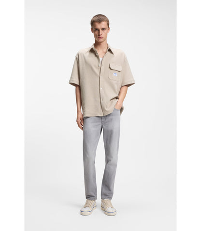Hugo Relaxed Fit Shirt In A Waffle Structured Cotton White