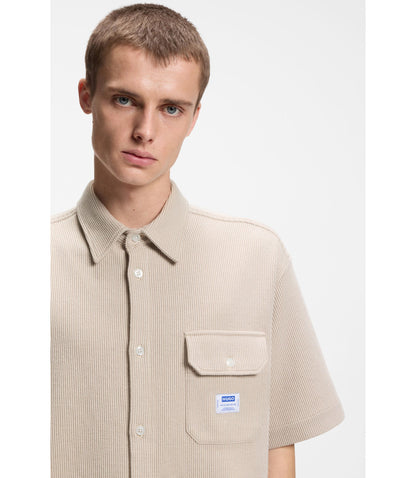 Hugo Relaxed Fit Shirt In A Waffle Structured Cotton White