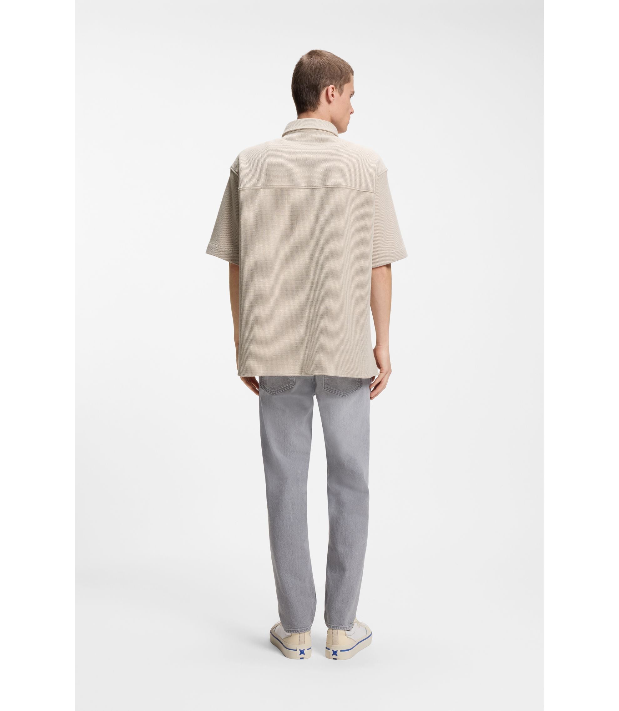 Hugo Relaxed Fit Shirt In A Waffle Structured Cotton White