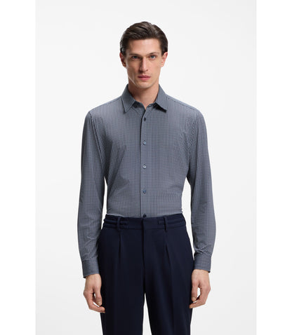 Boss Slim Fit Shirt In Italian Made Performance Stretch Jersey Dark Blue