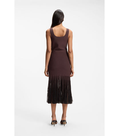 Boss Rib Knit Dress With Sheer Pleating Dark Brown Women's
