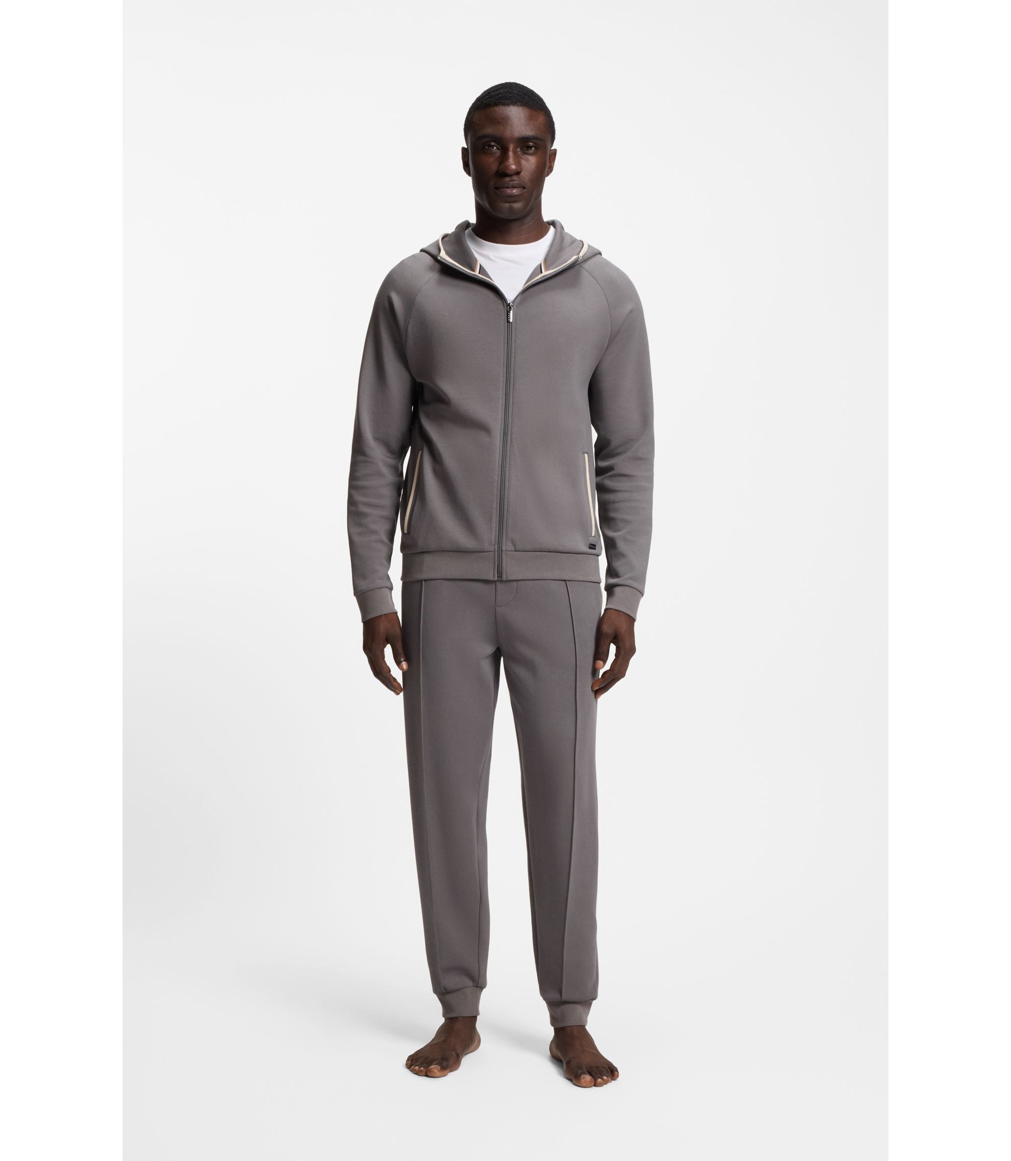 Boss Contrast Binding Tracksuit Bottoms In A Cotton Blend Dark Grey