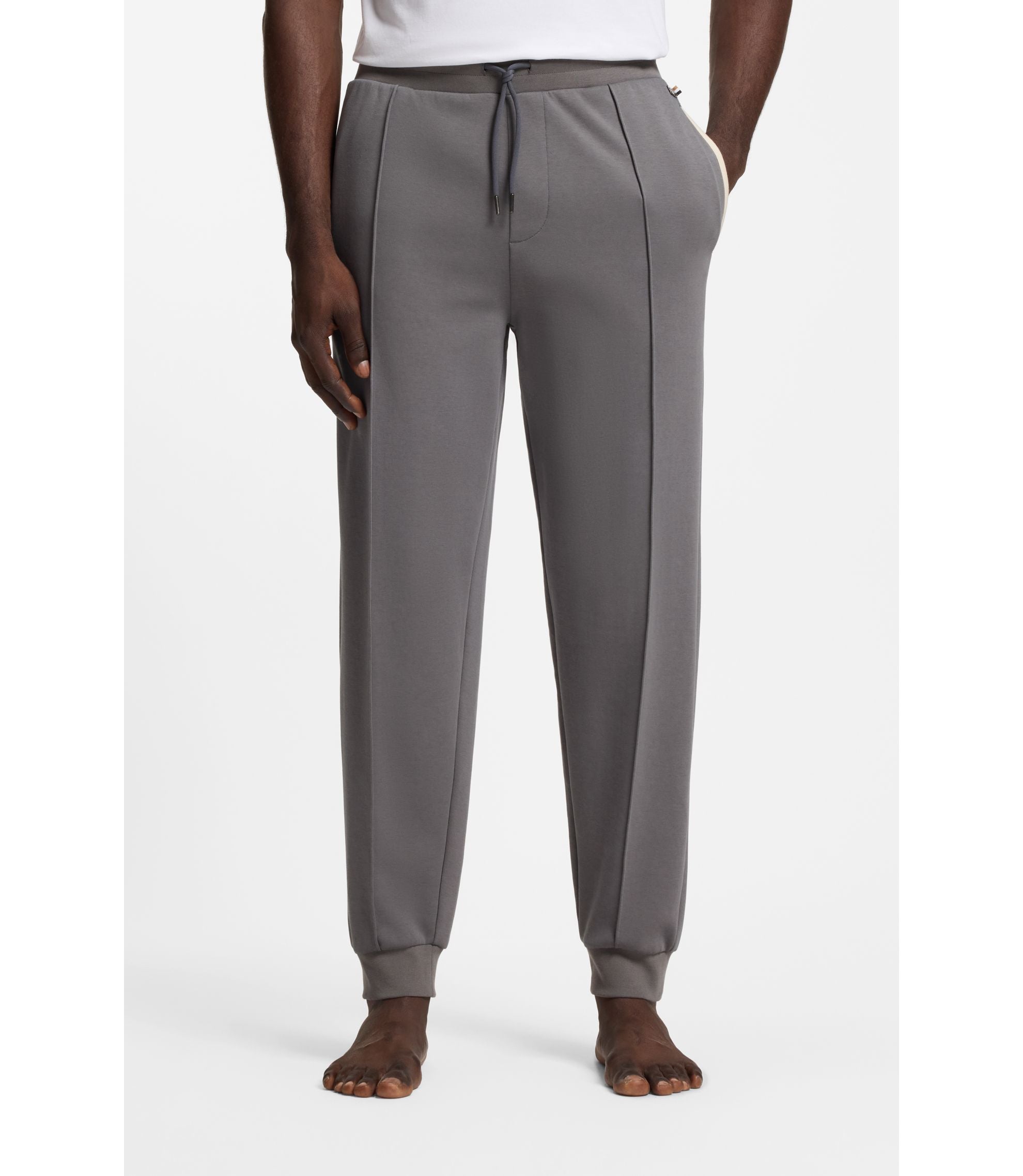 Boss Contrast Binding Tracksuit Bottoms In A Cotton Blend Dark Grey