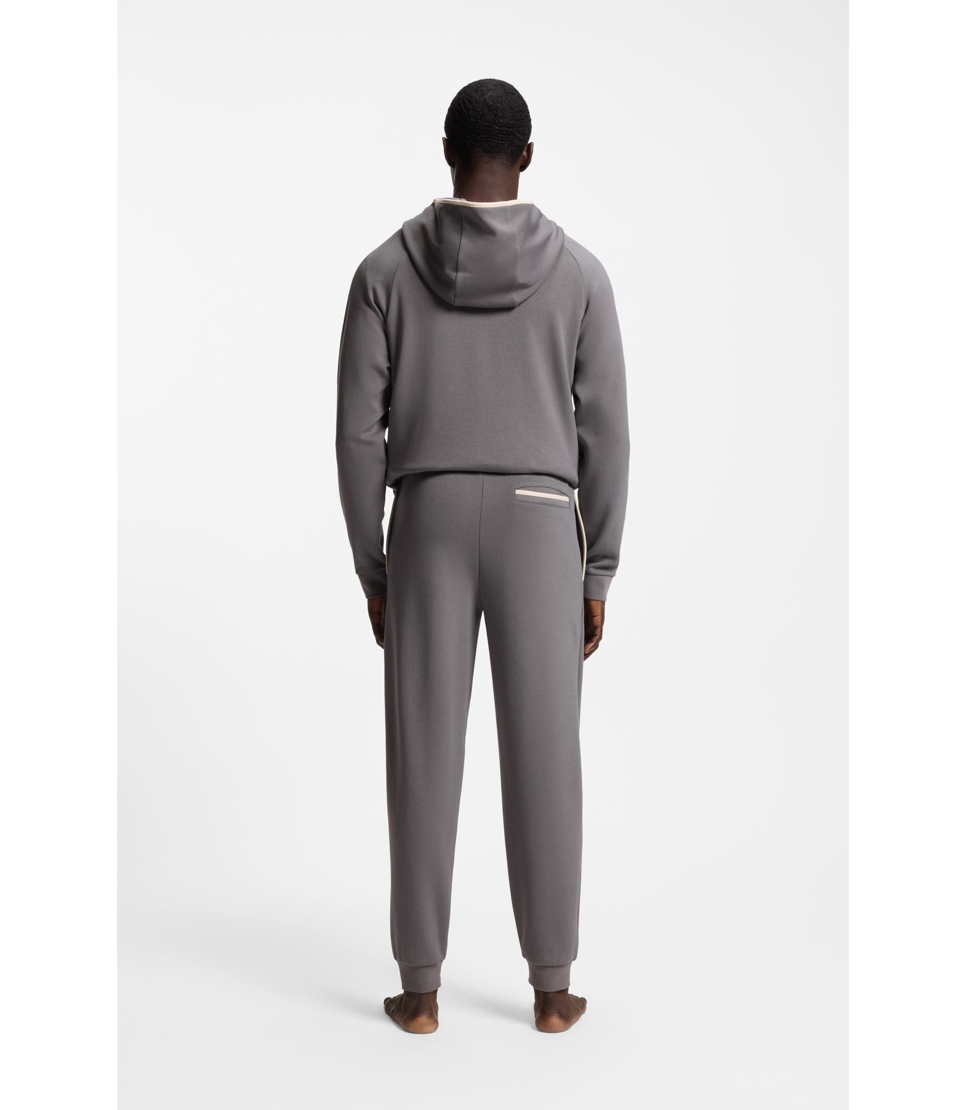 Boss Contrast Binding Tracksuit Bottoms In A Cotton Blend Dark Grey