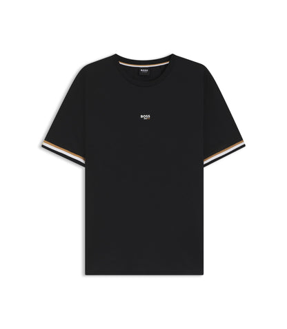 Boss Cotton Blend T Shirt With Logo And Signature Stripes Black