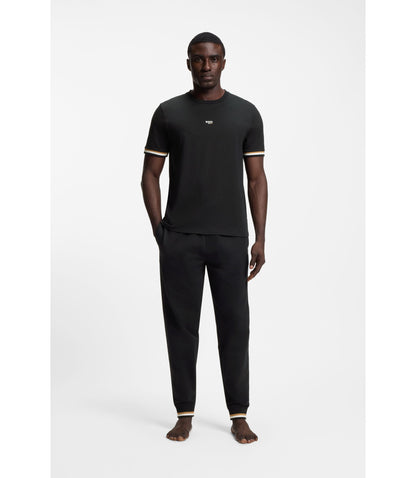 Boss Cotton Blend T Shirt With Logo And Signature Stripes Black