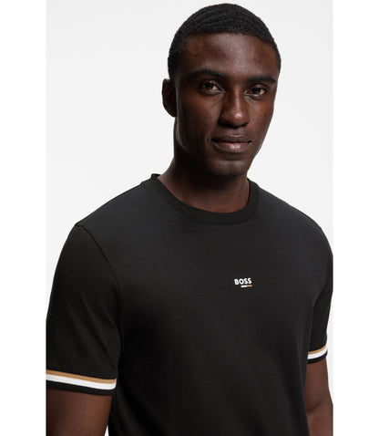Boss Cotton Blend T Shirt With Logo And Signature Stripes Black