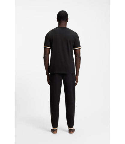 Boss Cotton Blend T Shirt With Logo And Signature Stripes Black