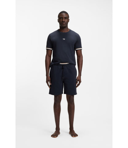 Boss Cotton Blend T Shirt With Logo And Signature Stripes Dark Blue