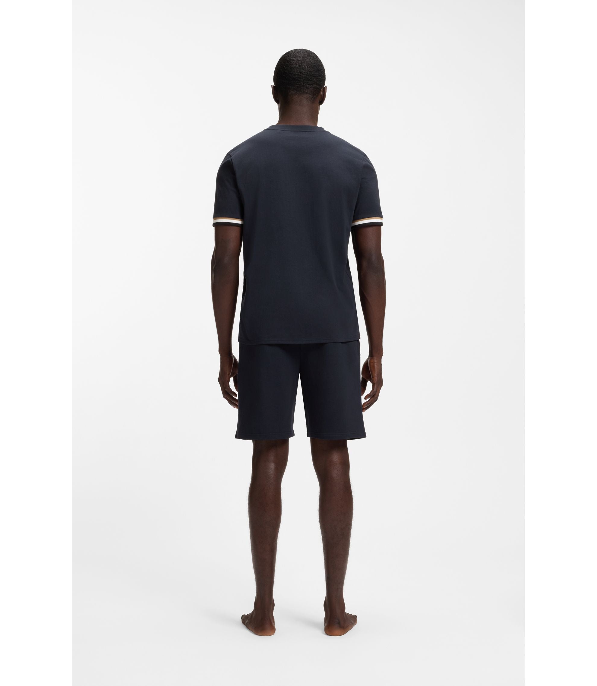 Boss Cotton Blend T Shirt With Logo And Signature Stripes Dark Blue