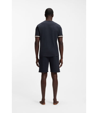 Boss Cotton Blend T Shirt With Logo And Signature Stripes Dark Blue