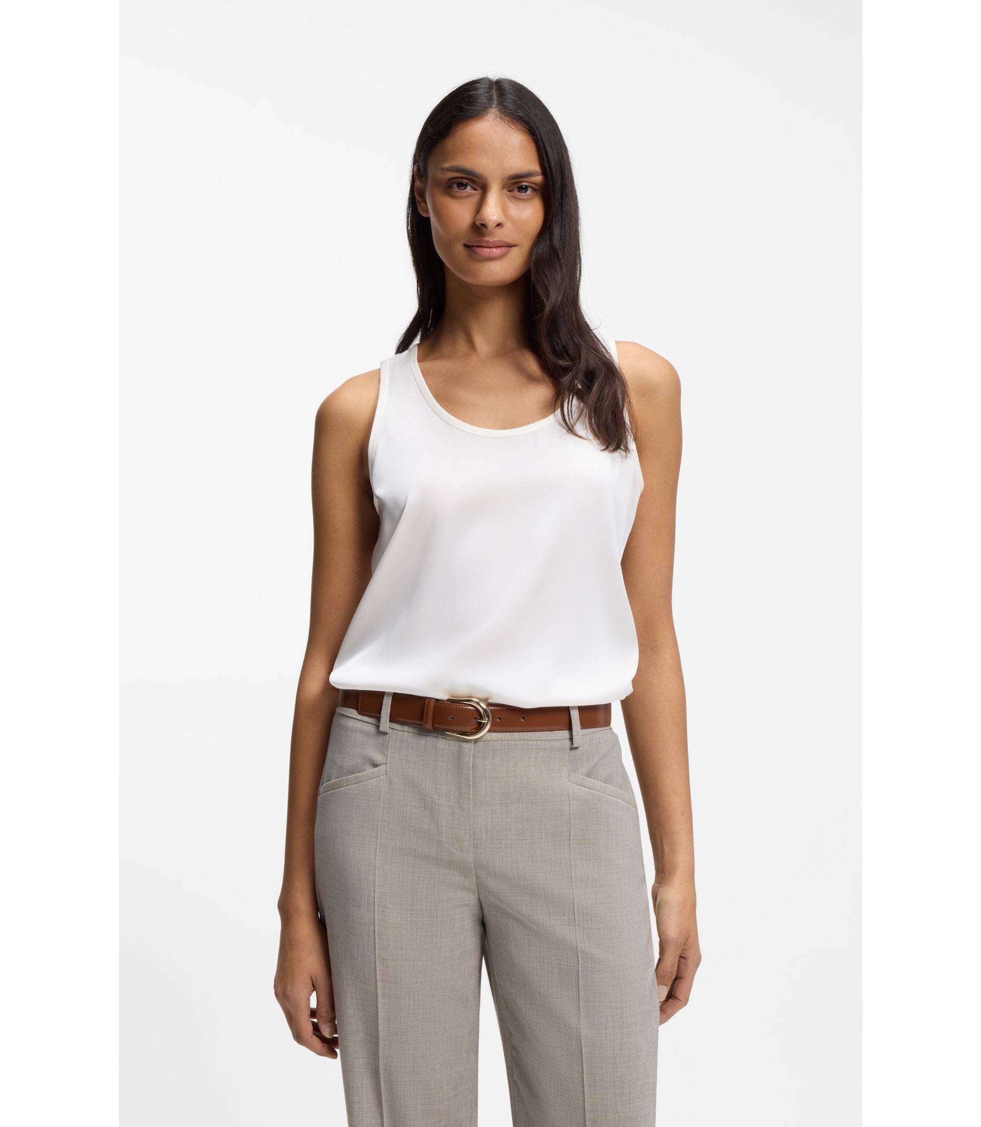 Boss Sleeveless Top In Stretch Silk White Women's