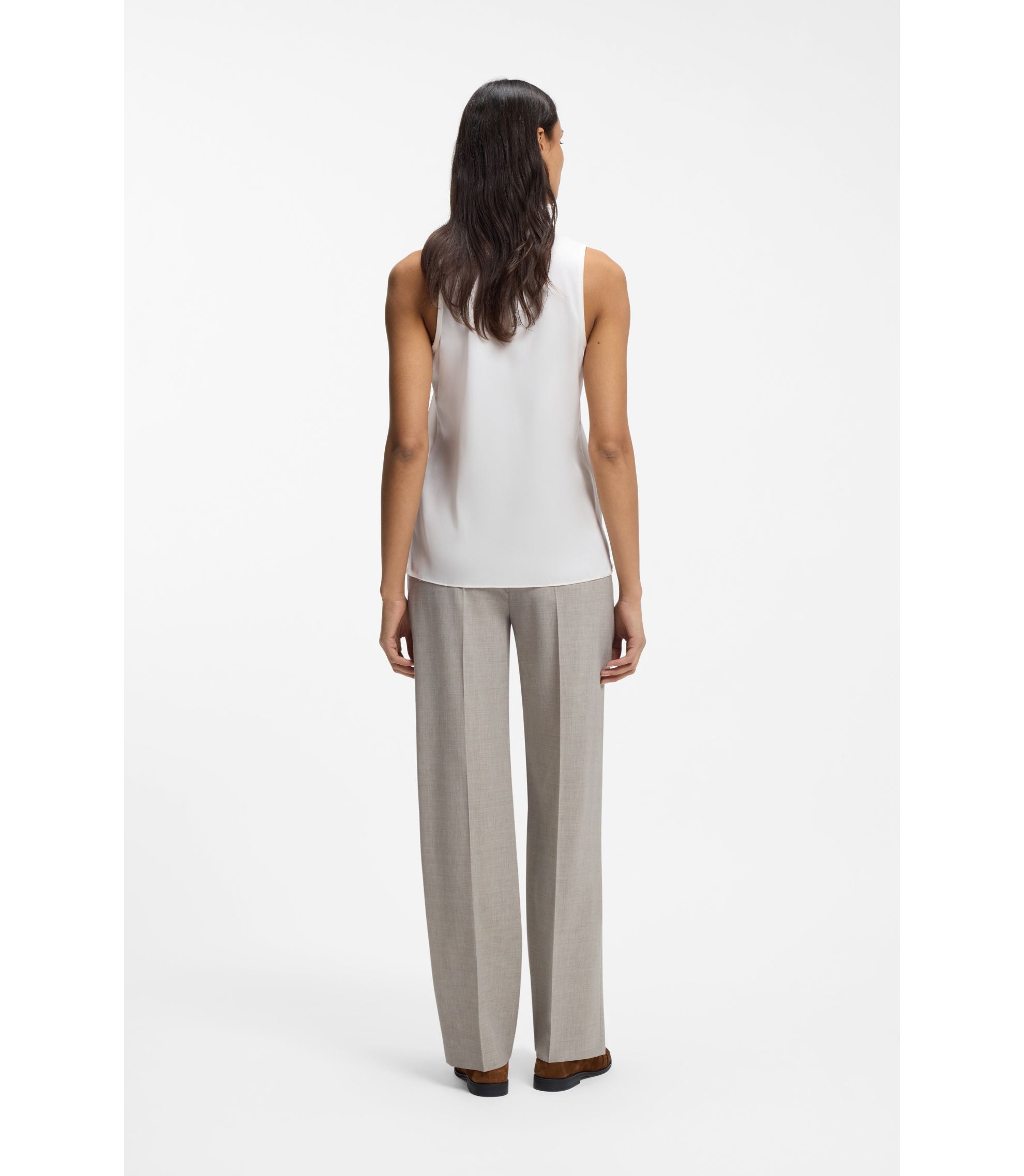 Boss Sleeveless Top In Stretch Silk White Women's