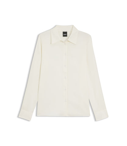Boss Regular Fit Blouse In Stretch Silk White Women's