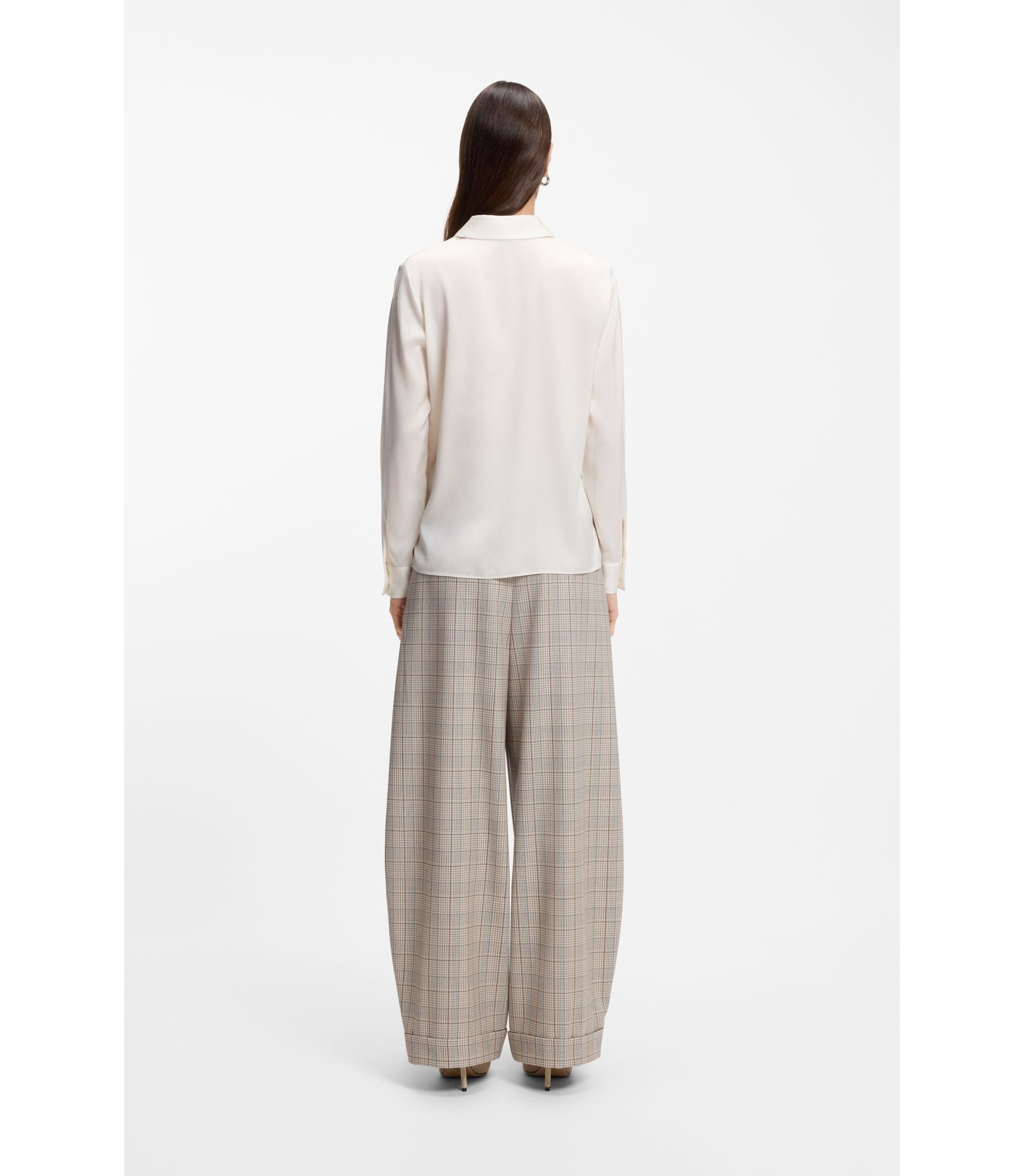 Boss Regular Fit Blouse In Stretch Silk White Women's
