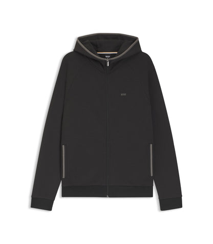 Boss Contrast Binding Zip Up Hoodie In A Cotton Blend Black