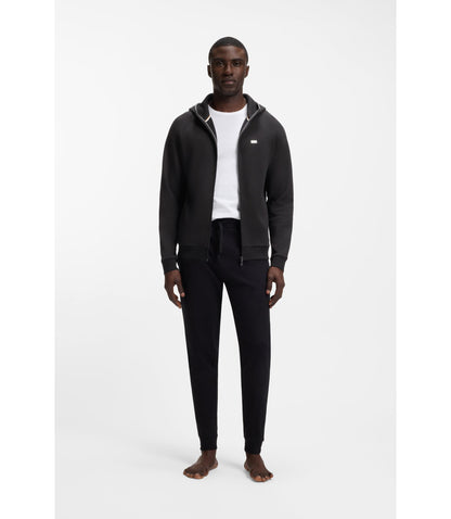 Boss Contrast Binding Zip Up Hoodie In A Cotton Blend Black