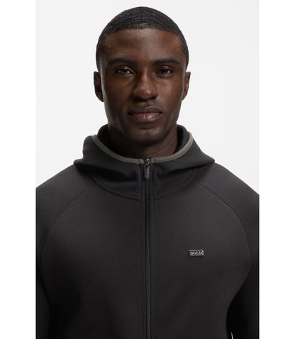 Boss Contrast Binding Zip Up Hoodie In A Cotton Blend Black