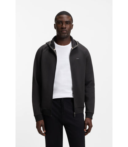 Boss Contrast Binding Zip Up Hoodie In A Cotton Blend Black