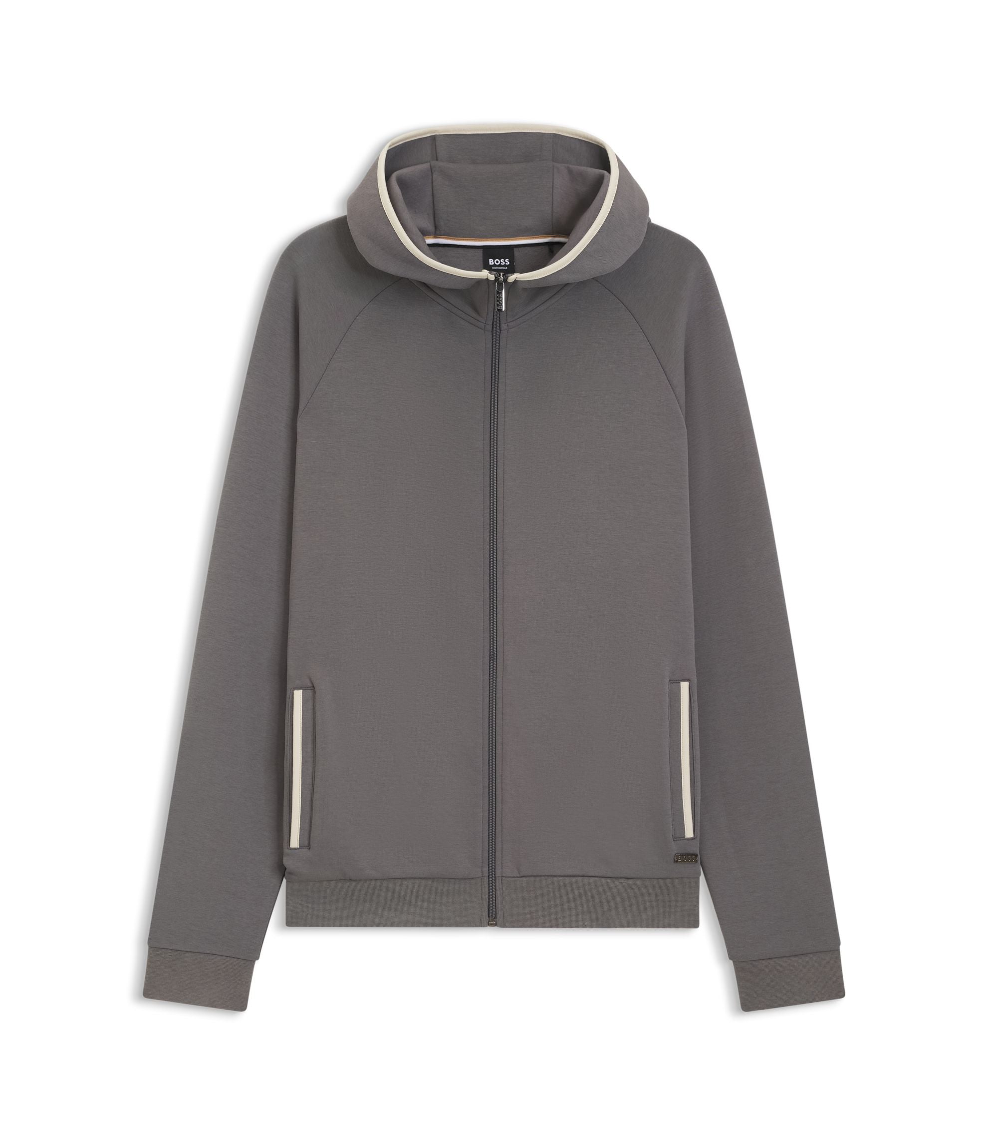 Boss Contrast Binding Zip Up Hoodie In A Cotton Blend Dark Grey