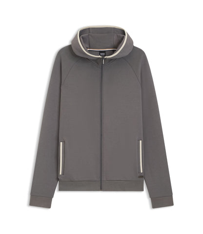 Boss Contrast Binding Zip Up Hoodie In A Cotton Blend Dark Grey