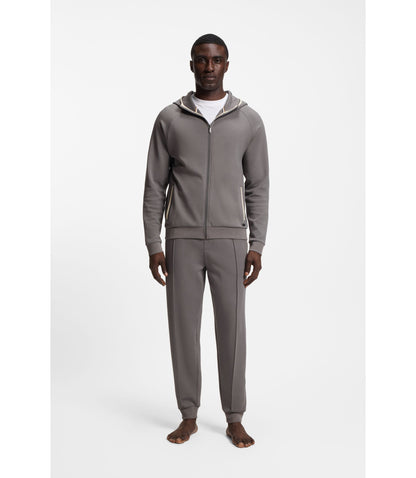 Boss Contrast Binding Zip Up Hoodie In A Cotton Blend Dark Grey