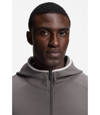 Boss Contrast Binding Zip Up Hoodie In A Cotton Blend Dark Grey