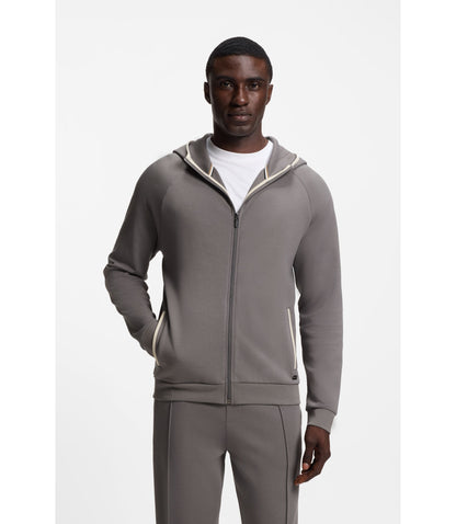 Boss Contrast Binding Zip Up Hoodie In A Cotton Blend Dark Grey
