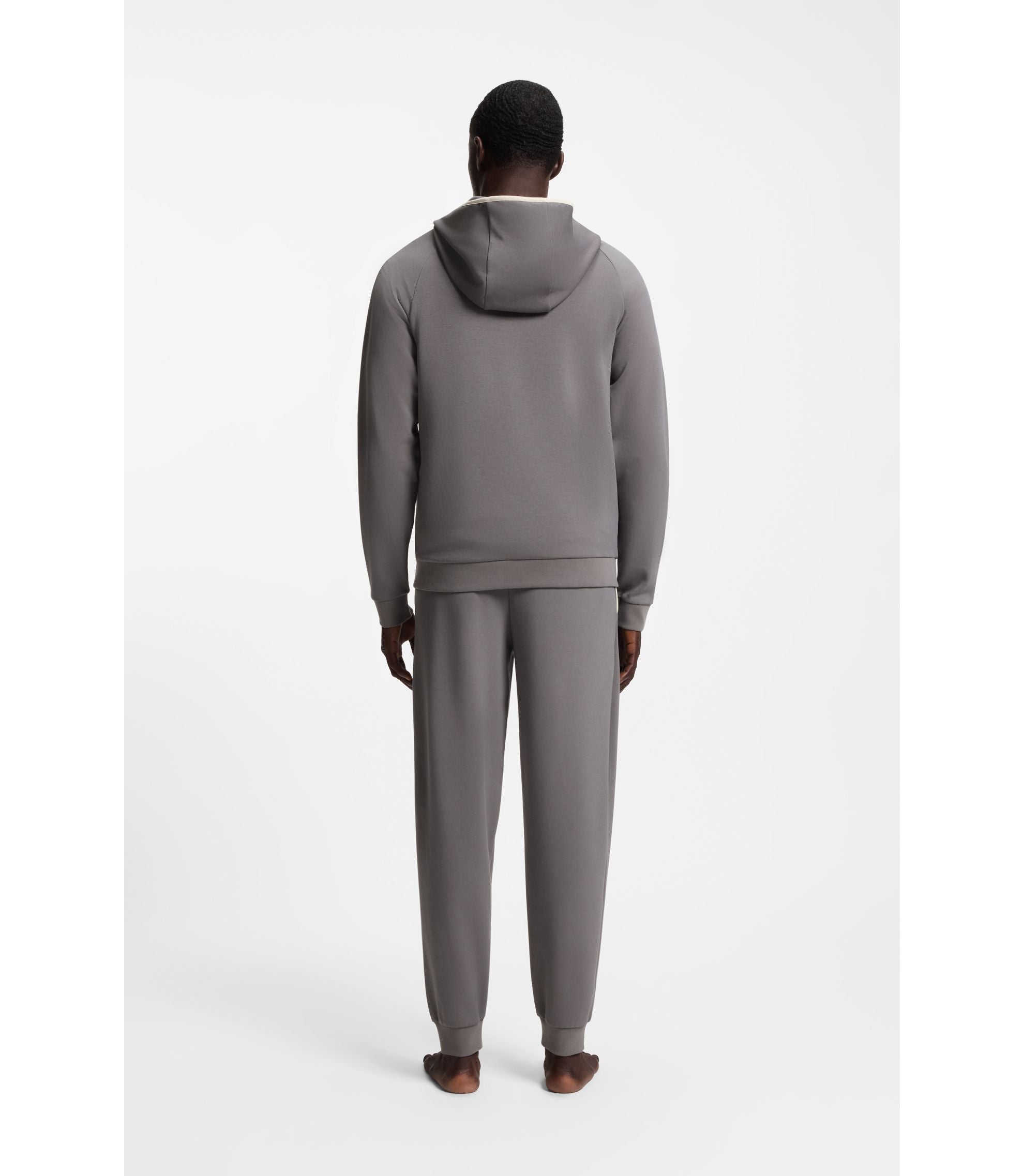 Boss Contrast Binding Zip Up Hoodie In A Cotton Blend Dark Grey