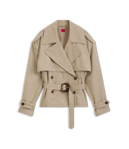 Hugo Short Trench Jacket In Cotton And Linen Light Brown Women's