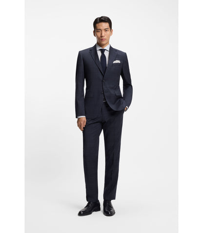 Boss Two Piece Regular Fit Suit In Checked Virgin Wool Dark Blue