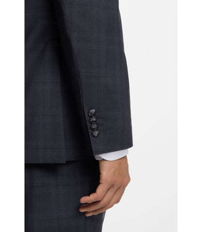 Boss Two Piece Regular Fit Suit In Checked Virgin Wool Dark Blue