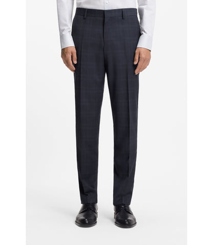 Boss Two Piece Regular Fit Suit In Checked Virgin Wool Dark Blue