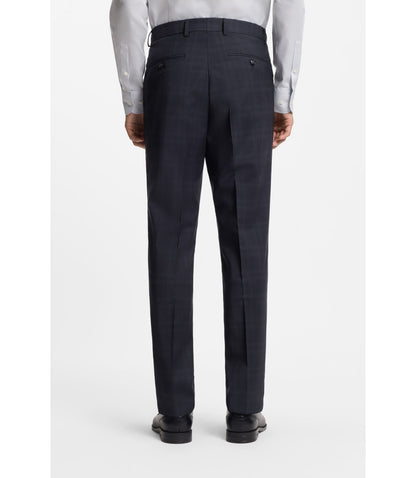 Boss Two Piece Regular Fit Suit In Checked Virgin Wool Dark Blue