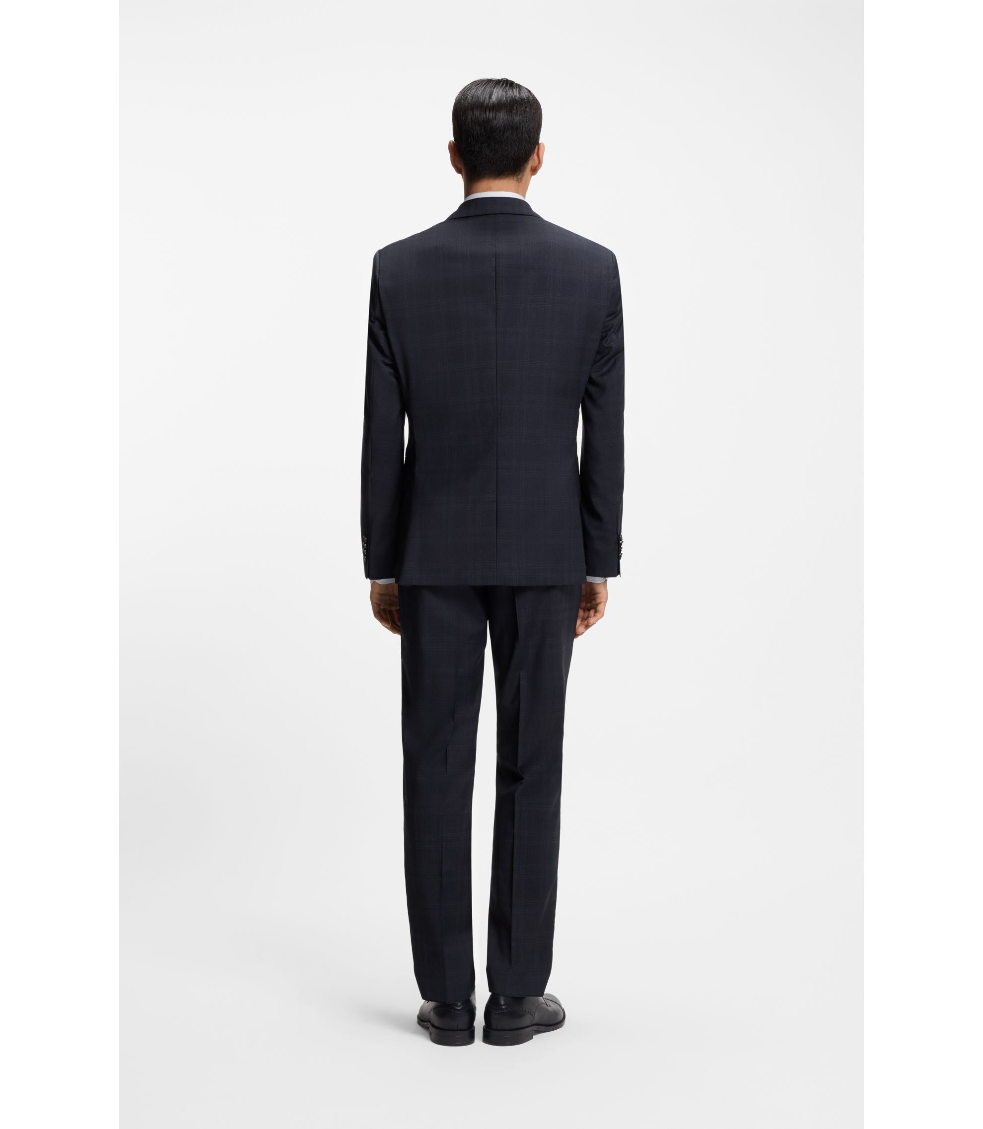 Boss Two Piece Regular Fit Suit In Checked Virgin Wool Dark Blue