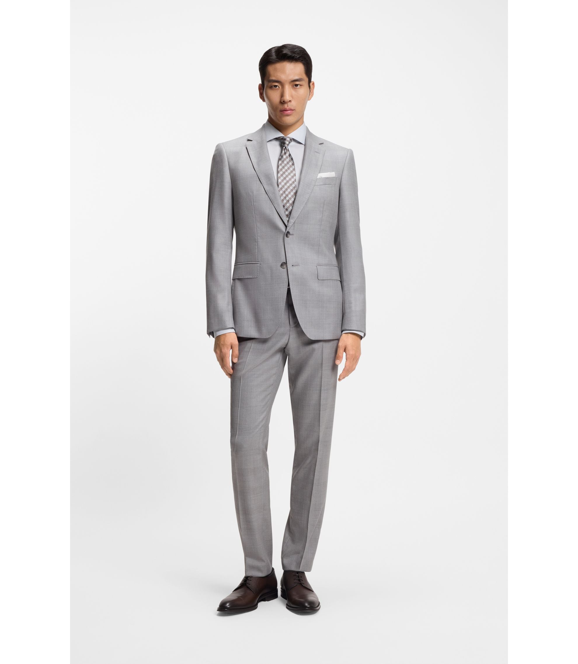 Boss Two Piece Slim Fit Suit In Virgin Wool And Silk Silver