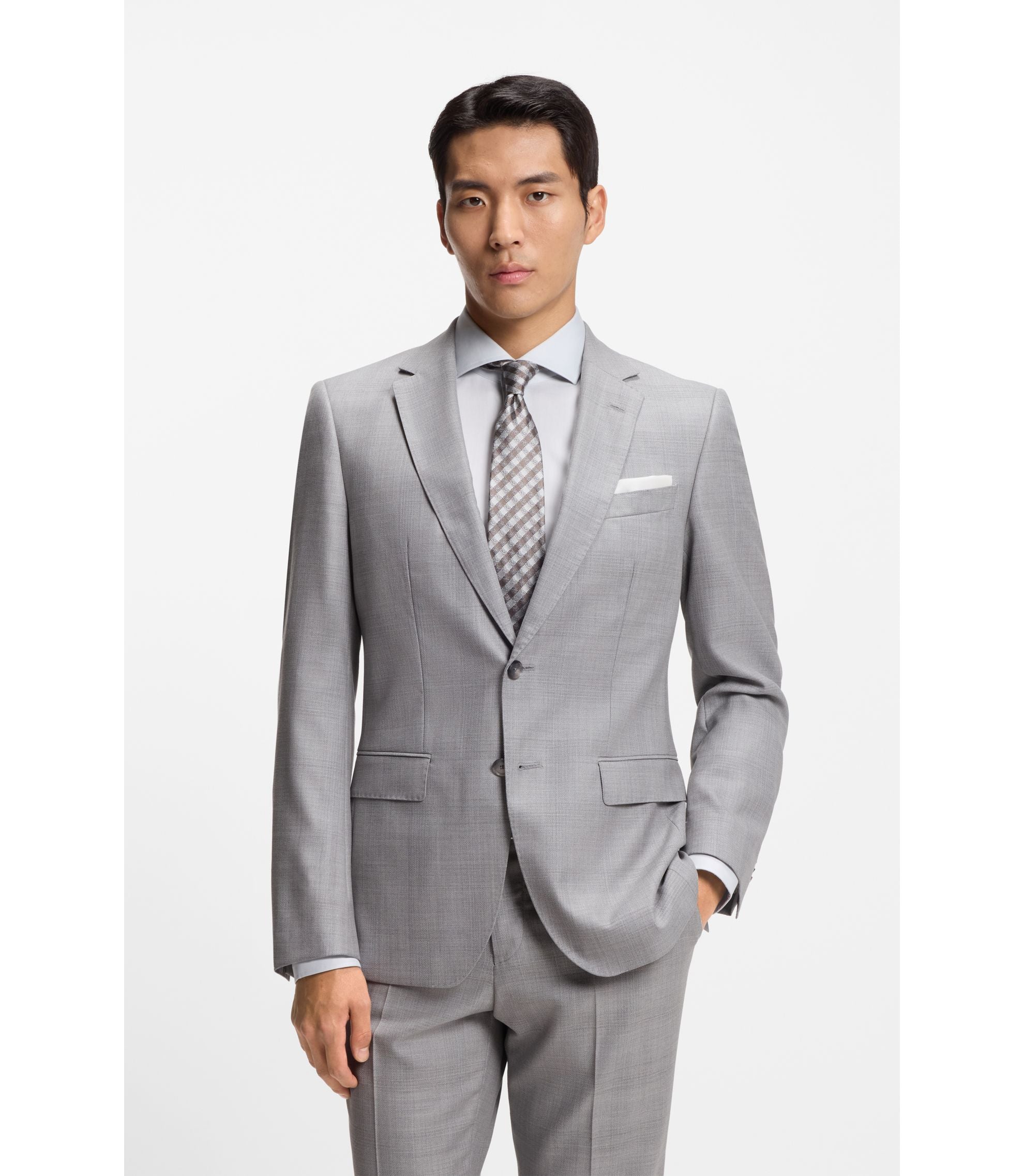 Boss Two Piece Slim Fit Suit In Virgin Wool And Silk Silver