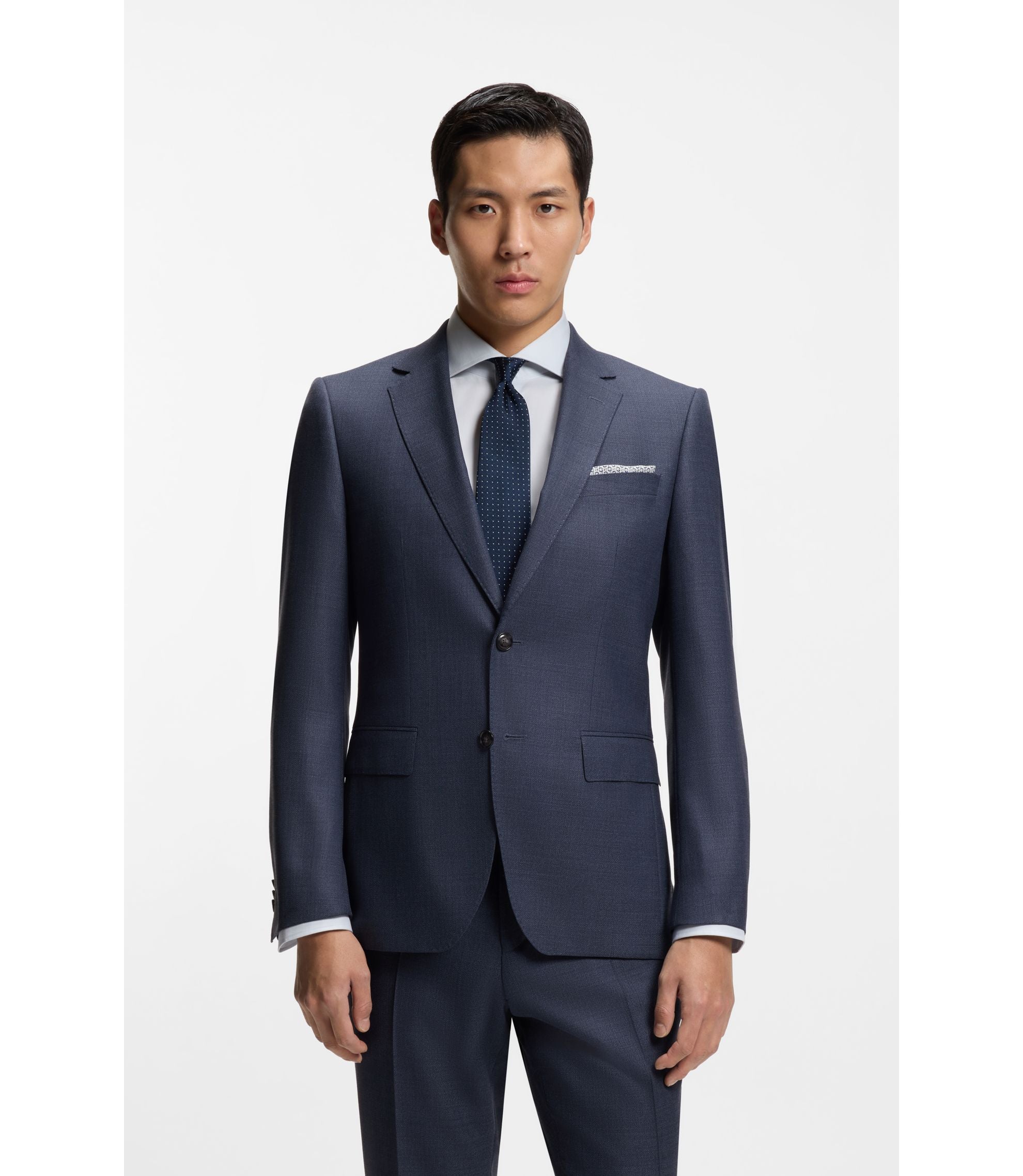 Boss Two Piece Slim Fit Suit In Virgin Wool And Silk Light Blue